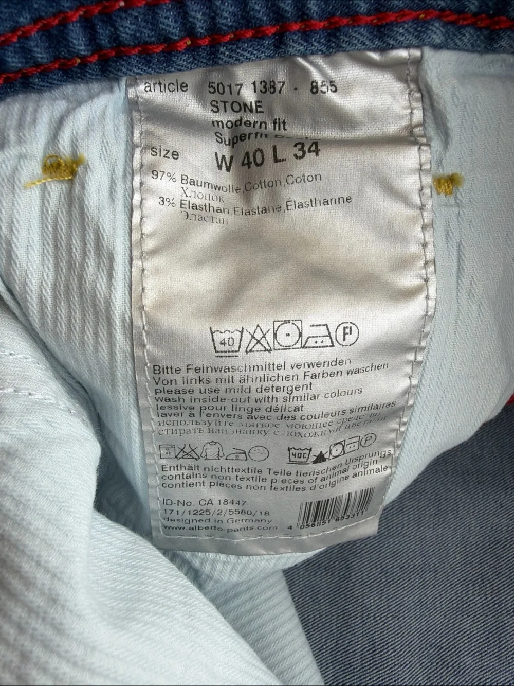 $215 Alberto Men’s Stone Wash Superfit Denim Jeans Size 40X 34, NWT